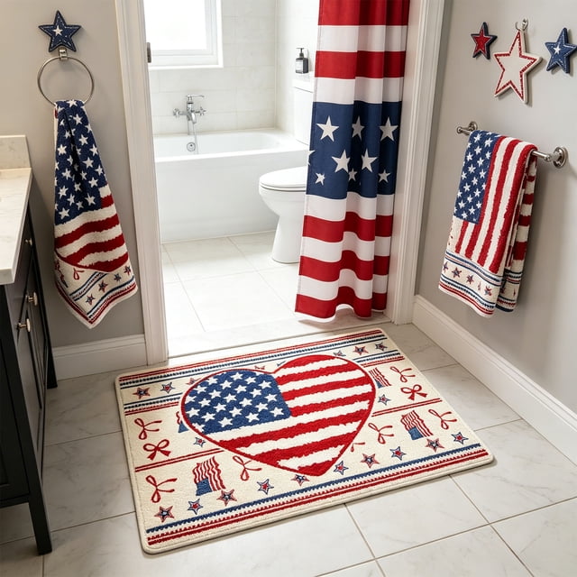 Deeceymbur Patriotic Independence Day Carpet Flag Rug Bathroom Mat Coffee Table Mat Entrance Door Mat Polyester Non-Slip
