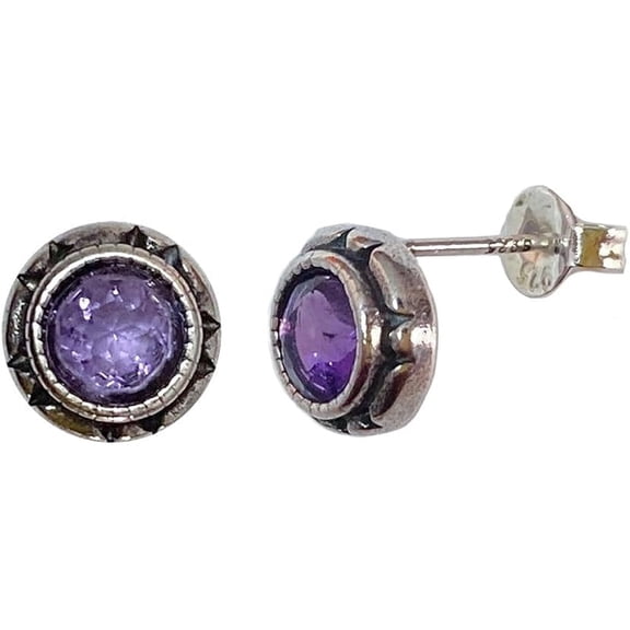 Amethyst Sterling Silver Stud Pierced Earrings For Women,Birthstone Stud Earrings,Purple,8MM