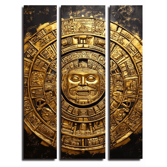 Aztec Sun God Gold Canvas Wall Art， Suitable for Living Room， Bedroom， Office， Hallway， and Dining Room Decoration.
