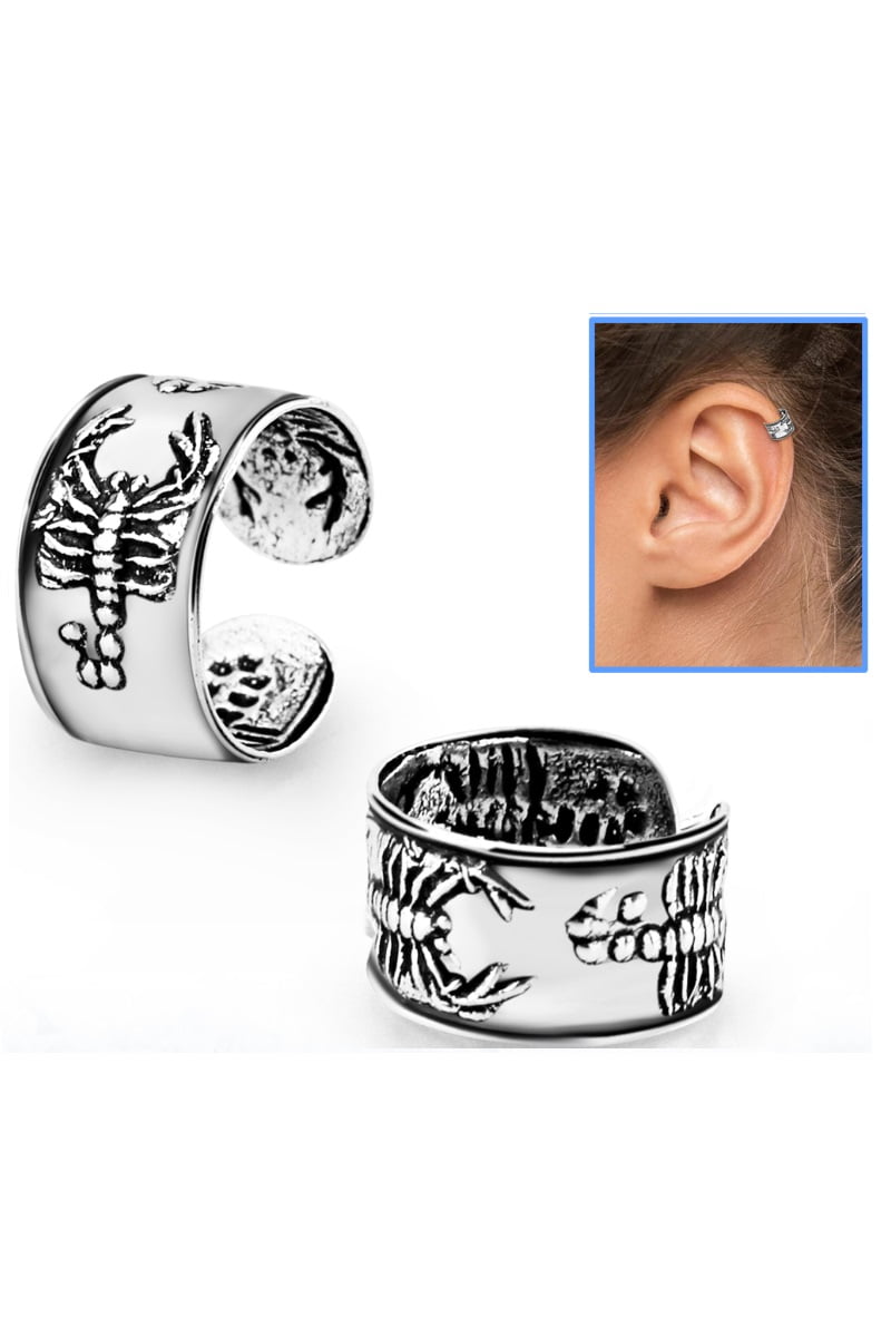 iJewelry2 Scorpion Design Sterling Silver Helix Ear Cuff Clip-on Ring