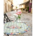 thumbnail image 4 of Happy Easter Fitted Round Tablecloth Bunny Tail Spring Flower Waterproof Oilproof Table Cloth with Elastic Edge Green Checker Table Covers for Indoor Outdoor Tables Decor Fits 36"-44",Small, 4 of 6