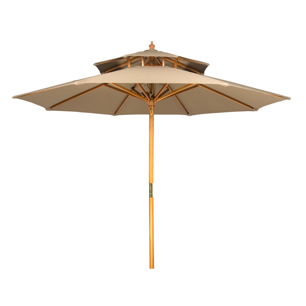 9' Wood 2 Tier Pagoda Style Patio Umbrella by Trademark Innovations (Tan)