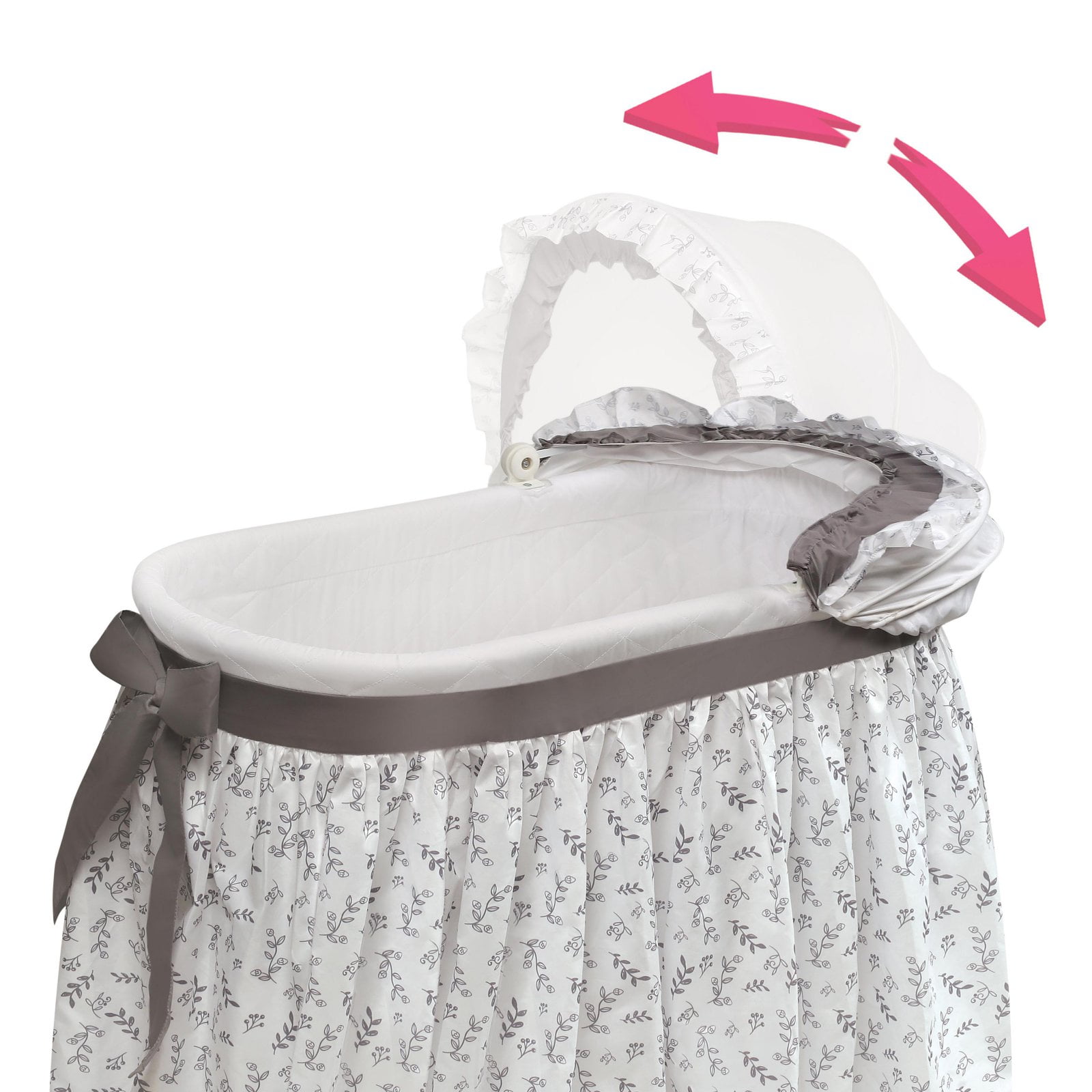 Badger Basket Wishes Oval Baby Bassinet - Full Length Skirt - Gray/Leaf