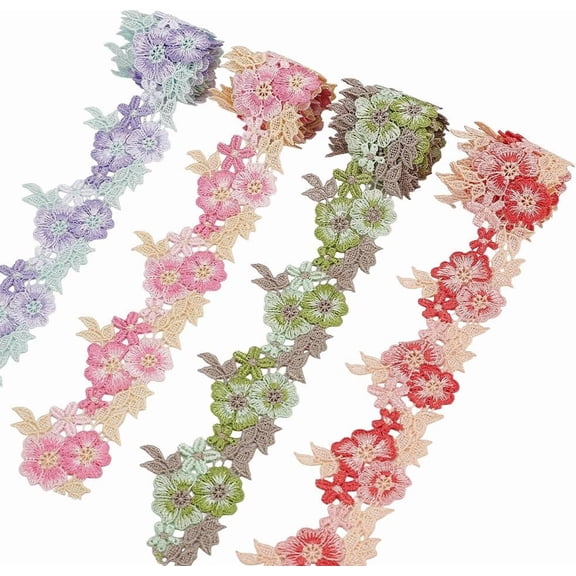 4 Colors Flower Lace Ribbon 1-7/8 Inch Wide Sewing Craft Trim Lace Applique Edge Ribbon DIY