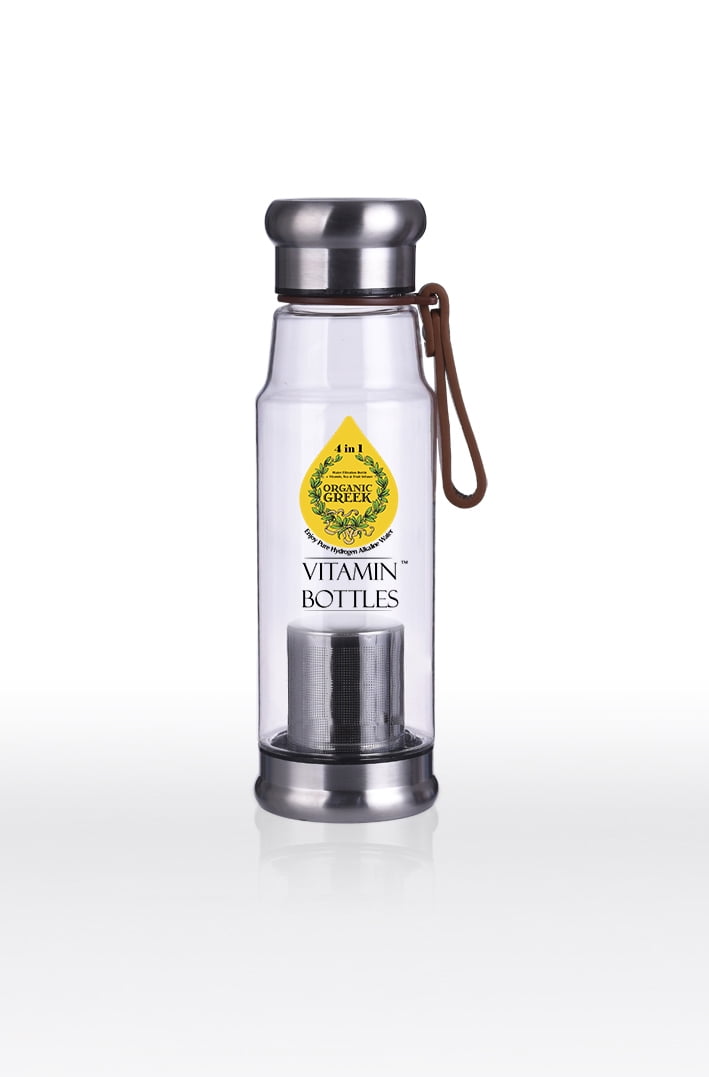 Organic Greek Vitamin Bottles. Hydrogen Alkaline Generator Water + Filter 4 in 1 Design 500mL (16.9 FL OZ)