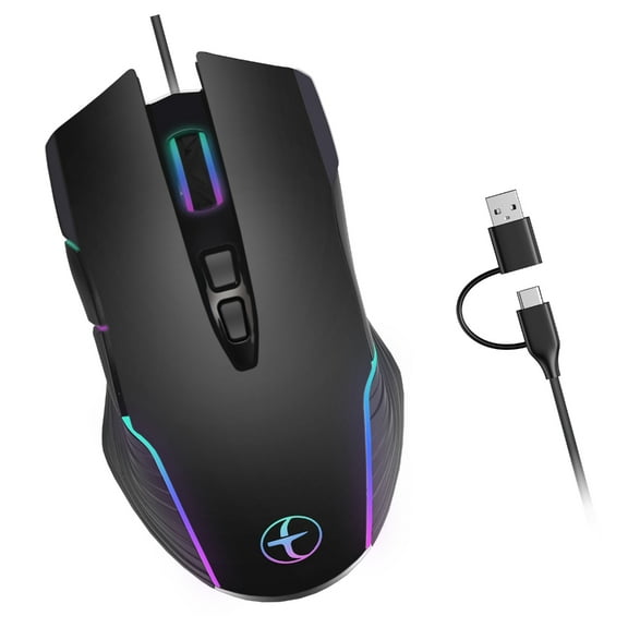 Computer Mouse with Jiggler Mode USB C A Corded Ergonomic Color Lighting 7200DPI For Laptop Desktop Tablets