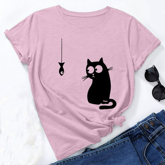zanvin Hauts pour Femmes, T-Shirt d'Été pour Femmes, Mode Estivale, Coupe Ample, Col Rond, Imprimé Animal Mignon, Manches Courtes