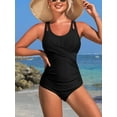 thumbnail image 4 of Sociala Ruched V Neck One Piece Swimwear Tummy Control Bath Suit Adjustable Straps Swimsuit, 4 of 6