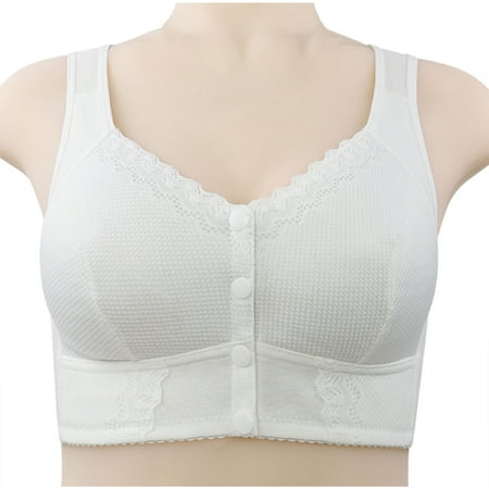 UTSJKR Women s Front Closure Wireless Bra Lace Comfort Adjustable Strap Sleep Bra Breathable Daily Wear Bras Underwear White XL