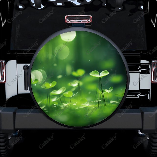 Green Nature on Blur Pattern Polyester Universal Spare Wheel Tire Cover Wheel Covers for Trailer RV SUV Truck Camper
