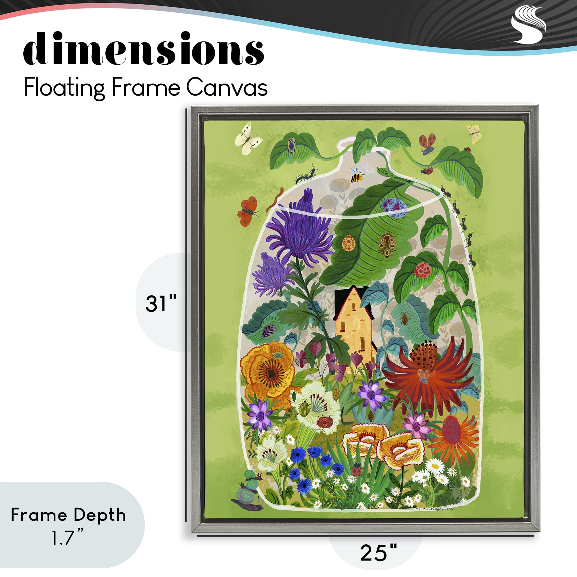Stupell Industries Terrarium Bug Garden Gray Framed Floater Canvas Wall Art, design by Kay Widdowson