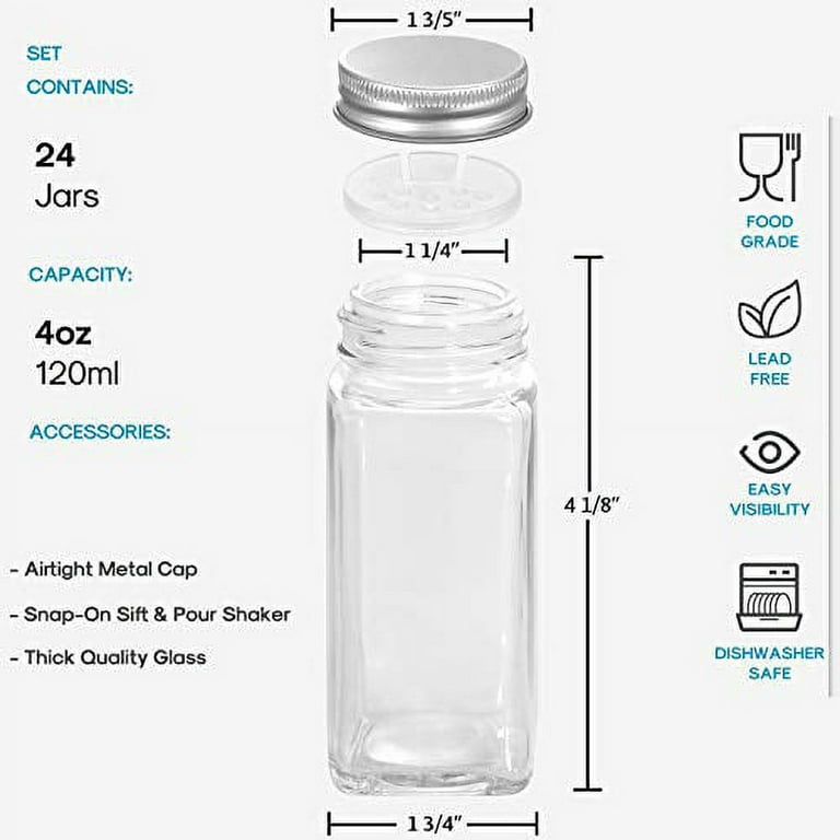 Spice Jars, 20 Pcs Glass Spice Jars with Label, Spices  Container Set, Spice Jars Glass Empty 4 oz, Round Spice Bottles, Seasoning  Bottles Included Chalk Marker and Silicone Collapsible Funnel