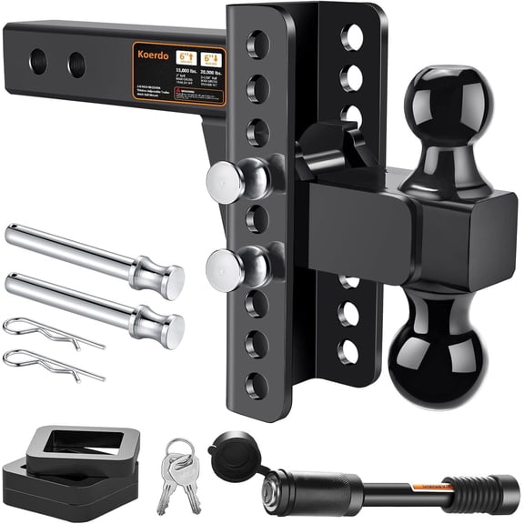 Adjustable Trailer Hitch -Drop Hitch-Tow Hitch with 2 inch Receiver-6inch Drop/Rise, 2" & 2-5/16" Ball Hitches for Trucks, 20,000 LBS GTW, Trailer Hitches with Anti-Theft Pin, Black