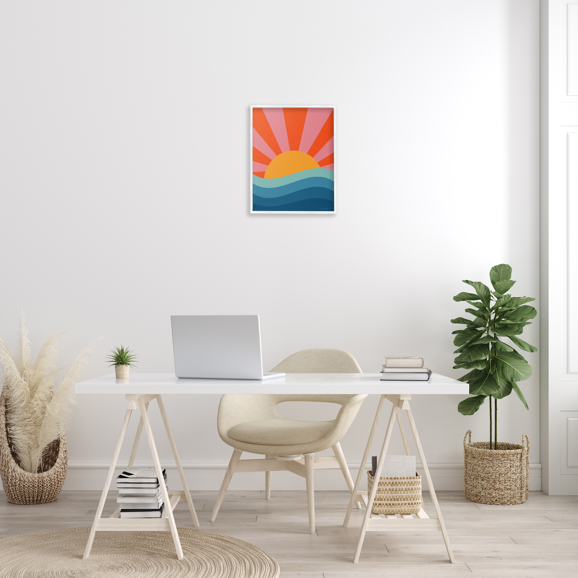 Stupell Industries Sun Rays on Sea Landscape Painting White Framed Art Print Wall Art, 16 x 20