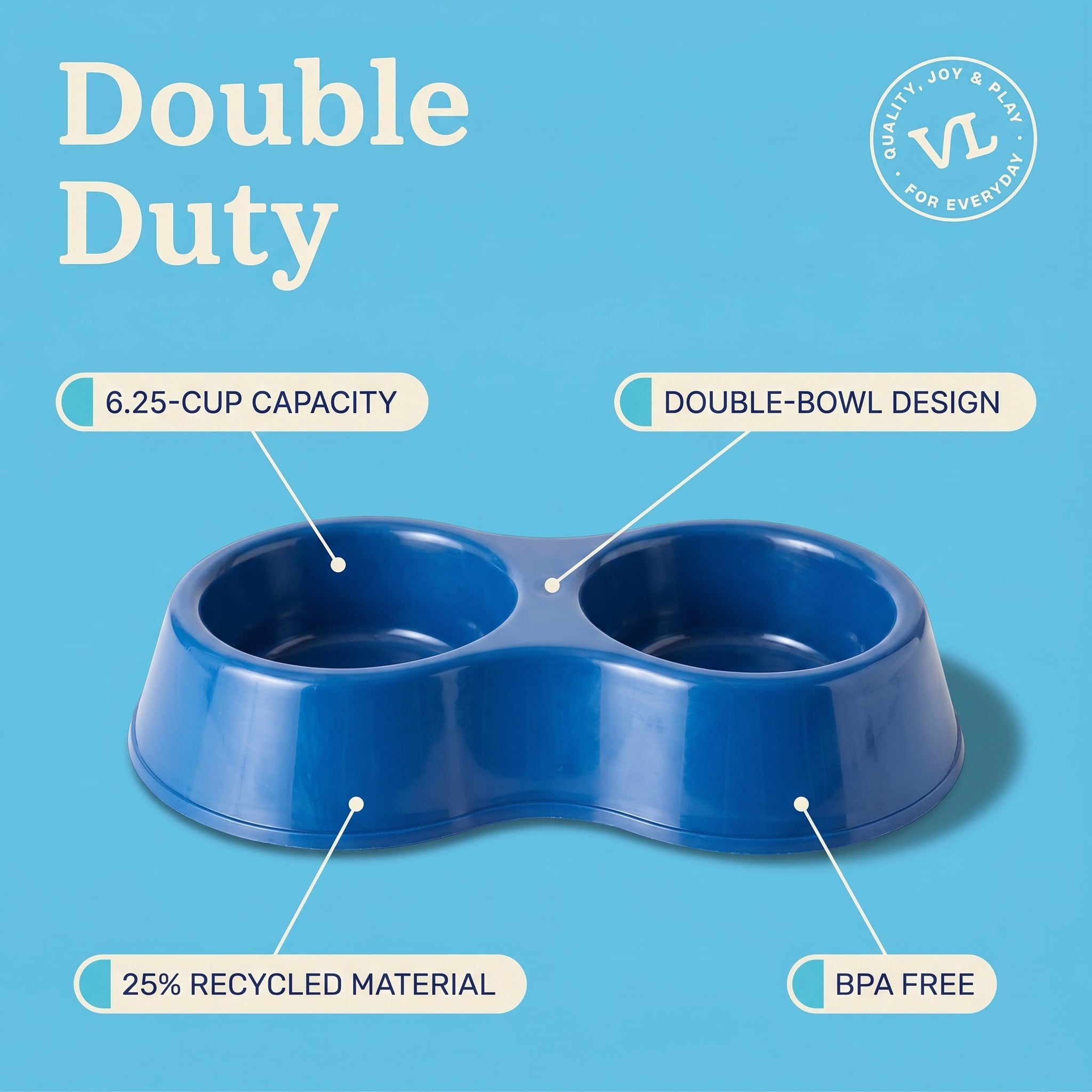 Vibrant Life Medium 6.25-Cup Double Diner Pet Bowl, Blue