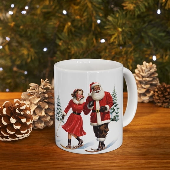 H1oliday Harmony CH1Ristmas Mug, Santa Claus Mug, Black Santa Mrs. Claus Ceramic Mug, CH1Ristmas Cup, Cute Coffee Mug, Coffee Lover Gif