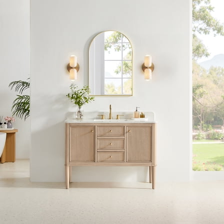 Blaise 48" Single Wood Vanity in Light Oak with Grain White Engineered Stone Top