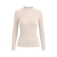 thumbnail image 5 of Oksale Stretchy Cotton Long Sleeve Tops for Women Slim Fit Comfortable Ribbed Tshirts Trendy Mock Neck 2026 Basic Tees Fall Clothes Beige Free Size, 5 of 6