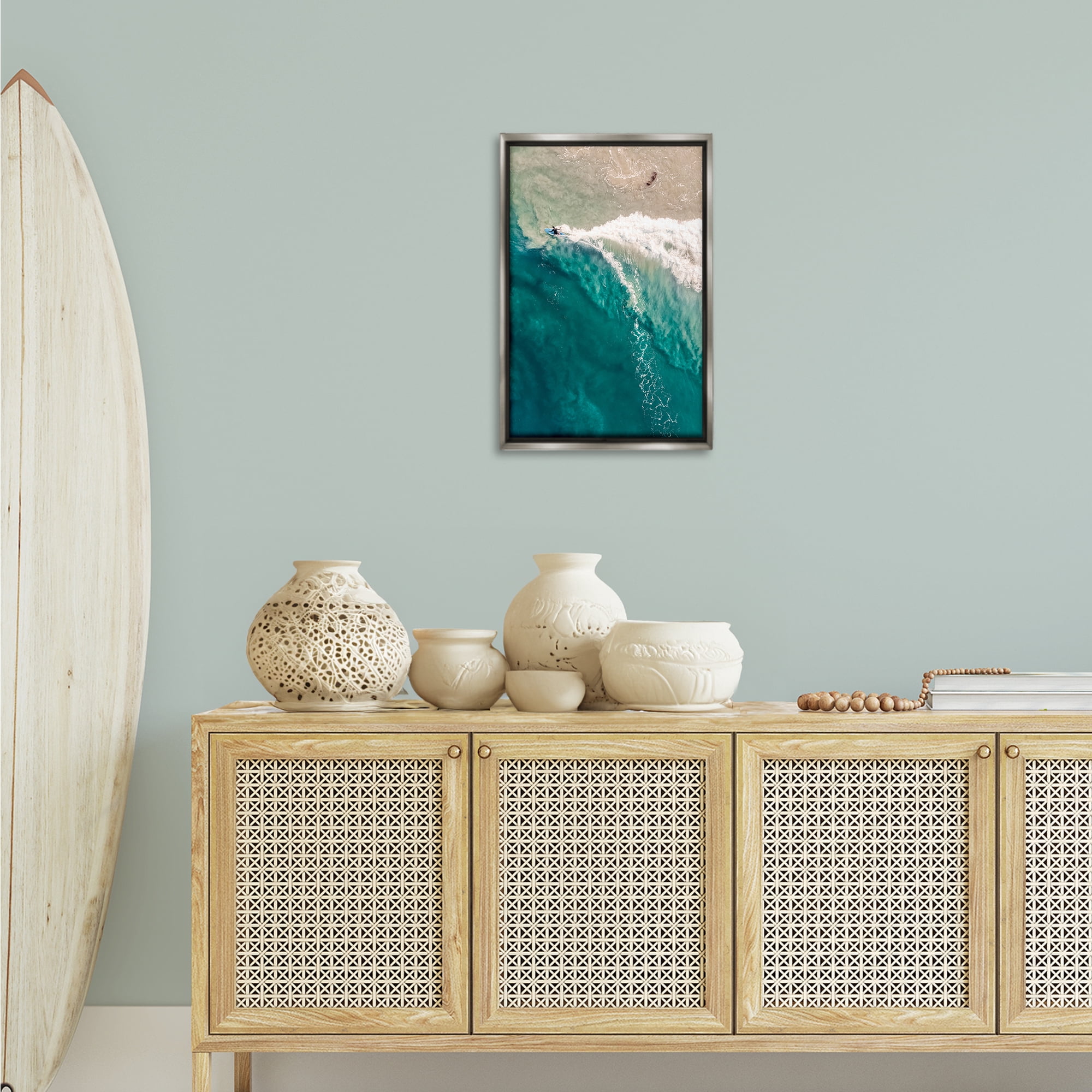 Stupell Industries Surfing Clear Waters Nautical & Beach Photography Gray Floater Framed Canvas Art Print Wall Art, 17 x 25