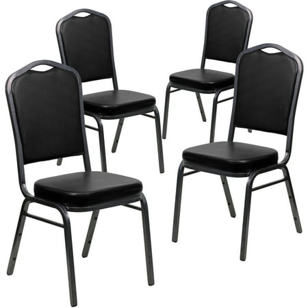 Flash Furniture Hercules Series Crown Back Banquet Stacking Chairs Set of 4 Black