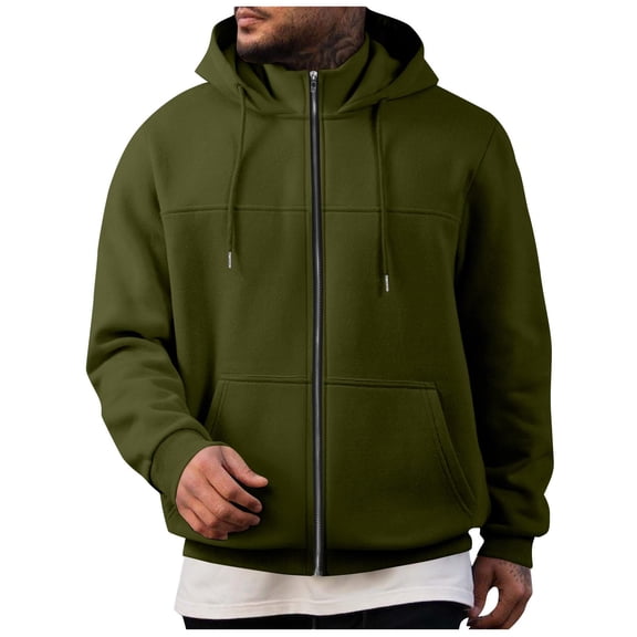 Wutalume Men's Sweat Jacket with Hood Leisure Hooded Jacket Zip Hoodie, Casual Sweatshirt Jacket for Winter, Plain Design with Pockets, Ideal for Men's Daily and Outdoor Use,Army Green L