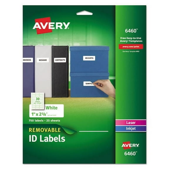 Avery-1PK Removable Multi-Use Labels, Inkjet/Laser Printers, 1 x 2.63, White, 30/Sheet, 25 Sheets/Pack