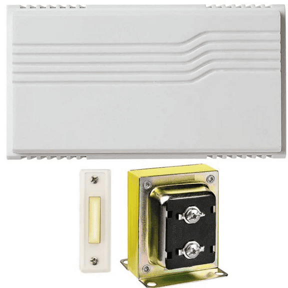 Newhouse Hardware Two Note Wired Door Bell Chime Kit w/Transformer & Surface Mount Lighted Push Buttons, 16VAC/10 VA, White