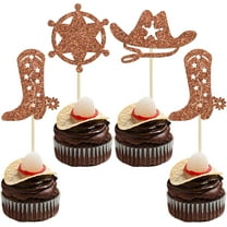 12pcs Cowboy Cupcake Toppers Hat Boot Cupcake Picks Western Birthday Cowboy Party Decorations for Western Baby Shower Party Cake Decorations Brown