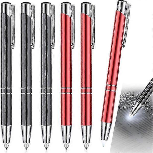 Pens with Light for Writing in the Dark, 6 Pieces Pens with Lighted Tip LED Flashlight Lighted Ballpoint Pen (Red + Black)