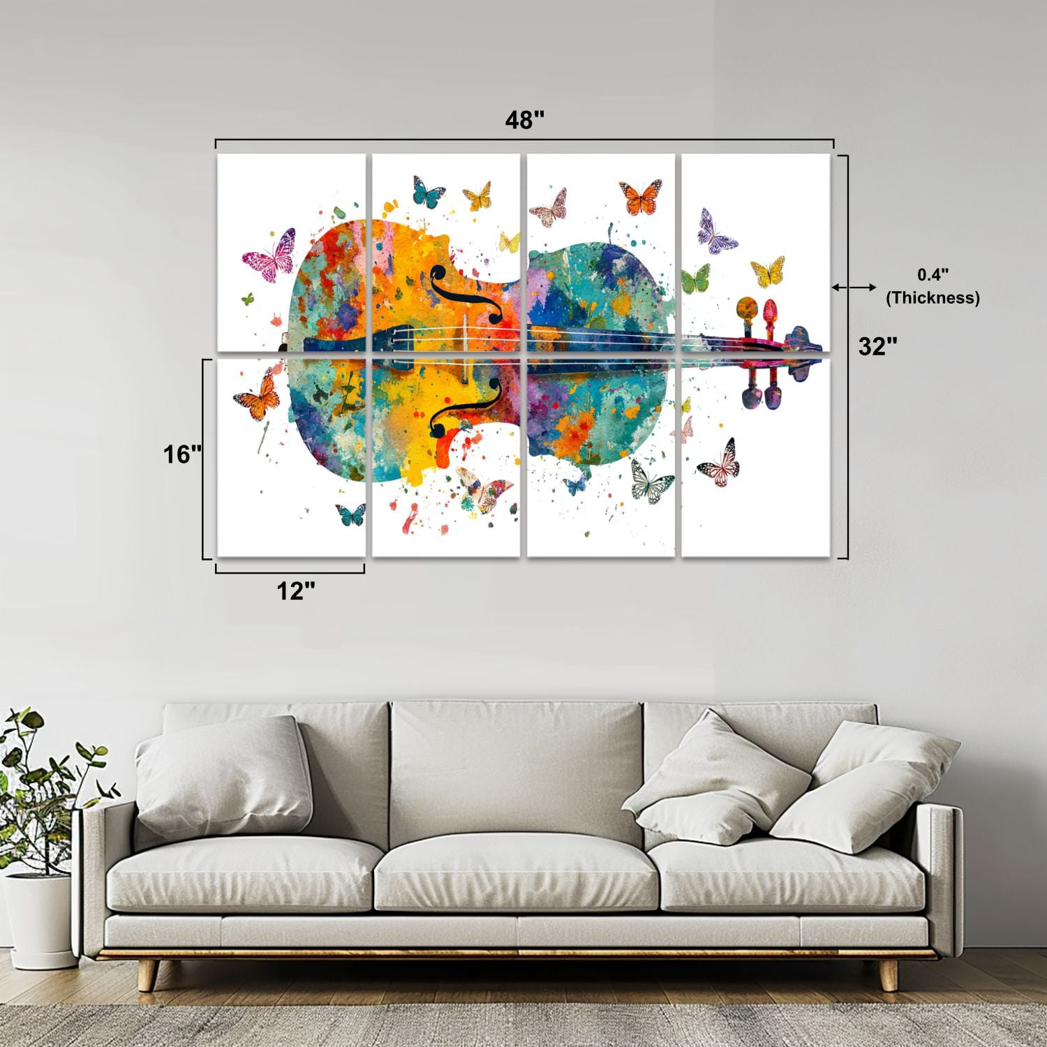 8 Pack Art Acoustic Panels Sound Absorbing Colorful Violin Butterflies Vibrant Colorful Butterfly Violin Musical Decorative Soundproof Wall Panels Self Adhesive for Nursery Game Room Bedroom 48"x32"