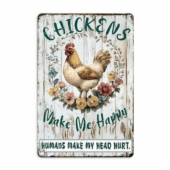 Chicken Sign Coop Funny Outdoor Decor Chicken Coop Sign Chicken Accessories Chickens Make Me Happy Indoor Outdoor Chicken Decor on Coop Vintage Decor for Chicken Owners 8X12inch_00001_ Wall Decor