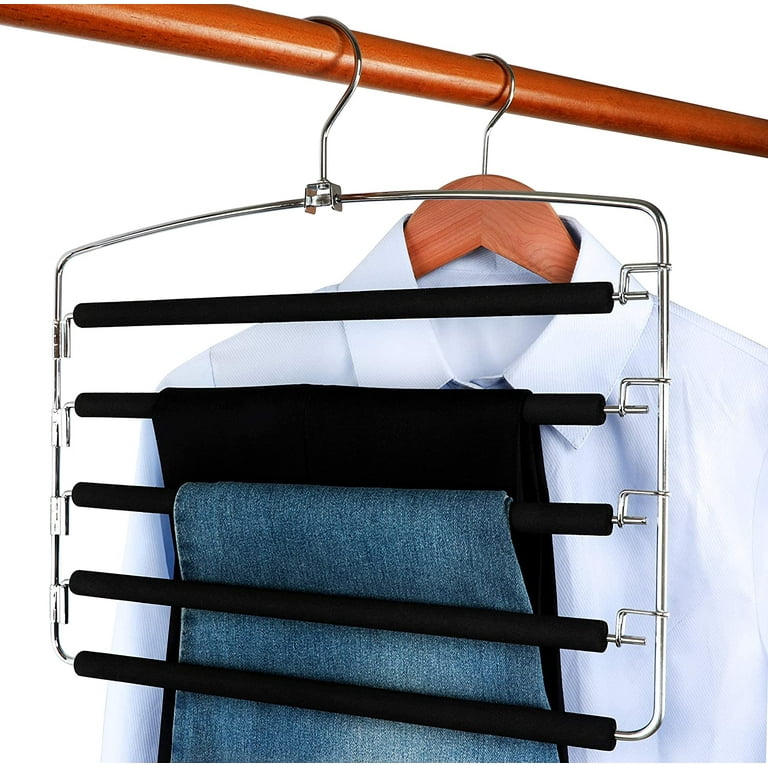 Pants Hangers Space Saving Pants Rack, Magic Metal Space Saver Pant Hangers,  5 Layered Multifunctional Pants Hanger, Non Slip Open End Trouser Jean  Hangers for … in 2023