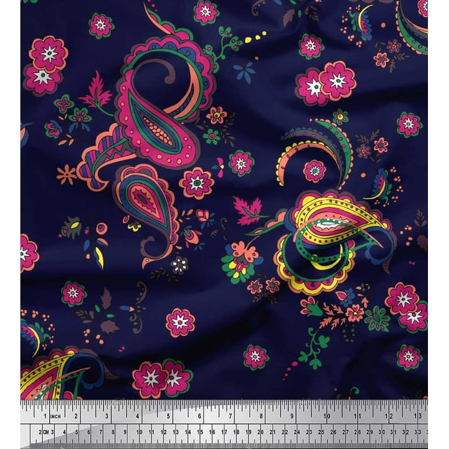 Soimoi Velvet Fabric Floral & Paisley Print Fabric by Yard 58 Inch Wide