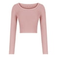 thumbnail image 7 of JGGSPWM Women's Scoop Neck Long Sleeve T-Shirt Ribbed Knit Casual Slim Fit Tee Basic Shirt Double Layering Crop Top Y2K Winter Clothes Pink M, 7 of 7