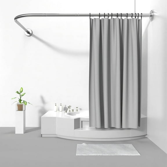 L Shaped Shower Curtain Rod 29.5"x66.9", 304 Stainless Steel Corner Shower Curtain Rod for Bathroom, curved shower curtain rod with 12 Rings