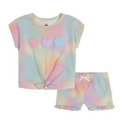 Kids Headquarters Girls 12-24 Months Heart Tie Dye Short Set (Multi 18 Months)