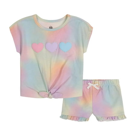 Kids Headquarters Girls 12-24 Months Heart Tie Dye Short Set (Multi 24 Months)