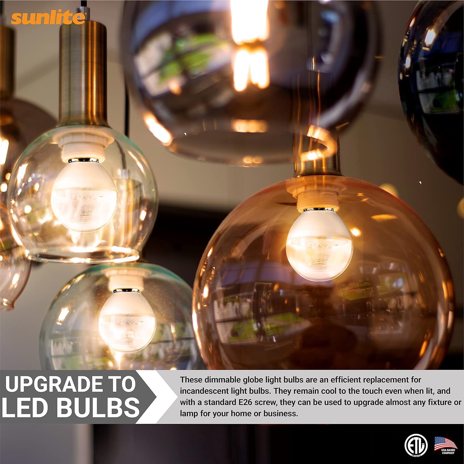 Sunlite LED G16 Globe Light Bulb, 5 Watts (40W Equivalent), Medium E26 Base, Dimmable, Clear, UL Listed, 2700K Warm White, 6-Pack