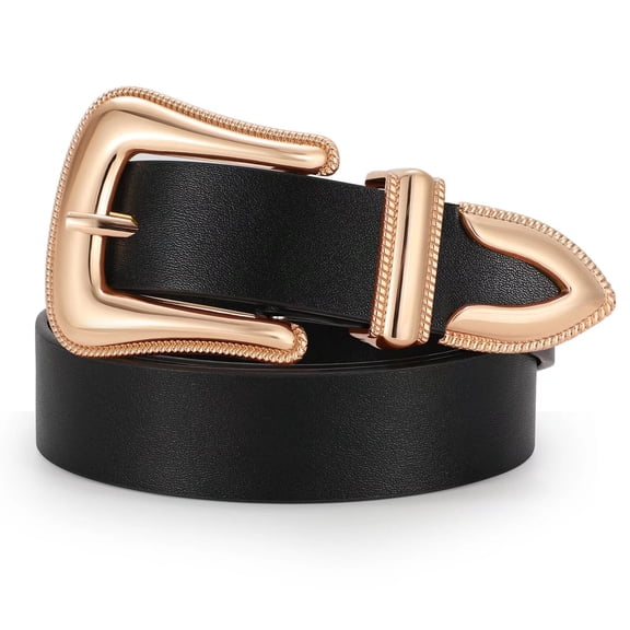 JASGOOD Women Leather Belts Western Cowgirls Belt with Gold Buckle