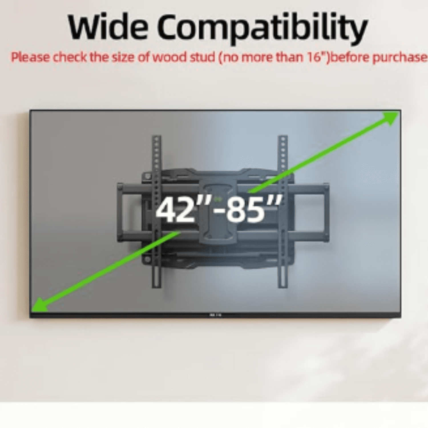 Full Motion TV Wall Mount for 42-85 inch, TV Mount Swivel and Tilt,Wall Mount Bracket with Dual Articulating Arms Up to 132lbs, VESA 600x400mm, Max 16" Wood Studs