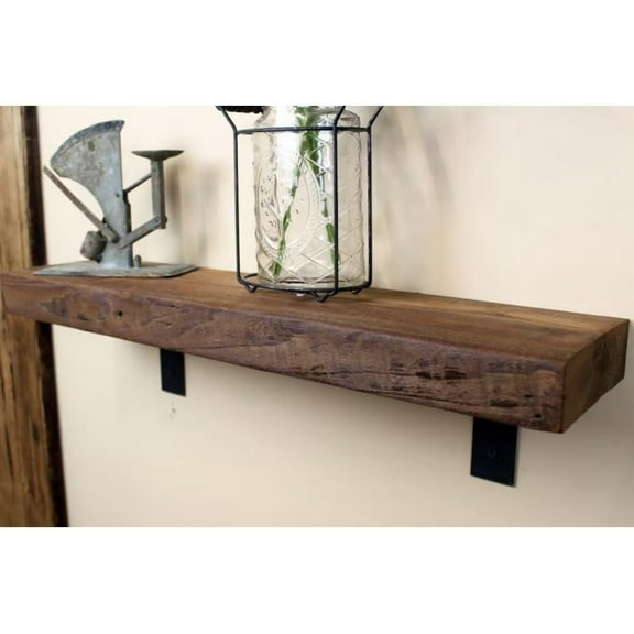 Solid Wood Floating Shelf, Rustic Wall Mounted Kitchen Shelf, Hanging Storage Rack, 18 "W x 2 "H x 6 "D, Floating Wall Rack for Living Room Bedroom (Early American Stain,18)
