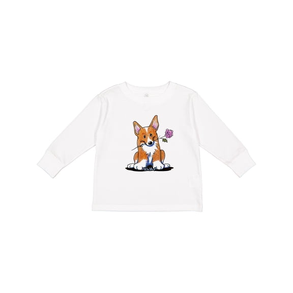 Inktastic Flower Corgi Boys or Girls Long Sleeve Toddler T-Shirt