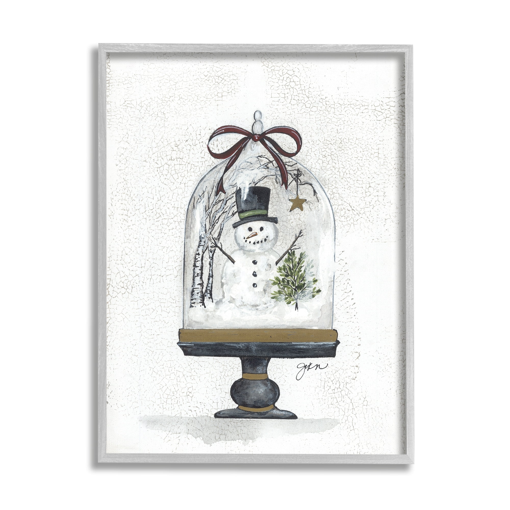 Snowman Winter Scenery Snow Globe Rustic Detail Landscape Graphic Art Framed Art Print Wall Art