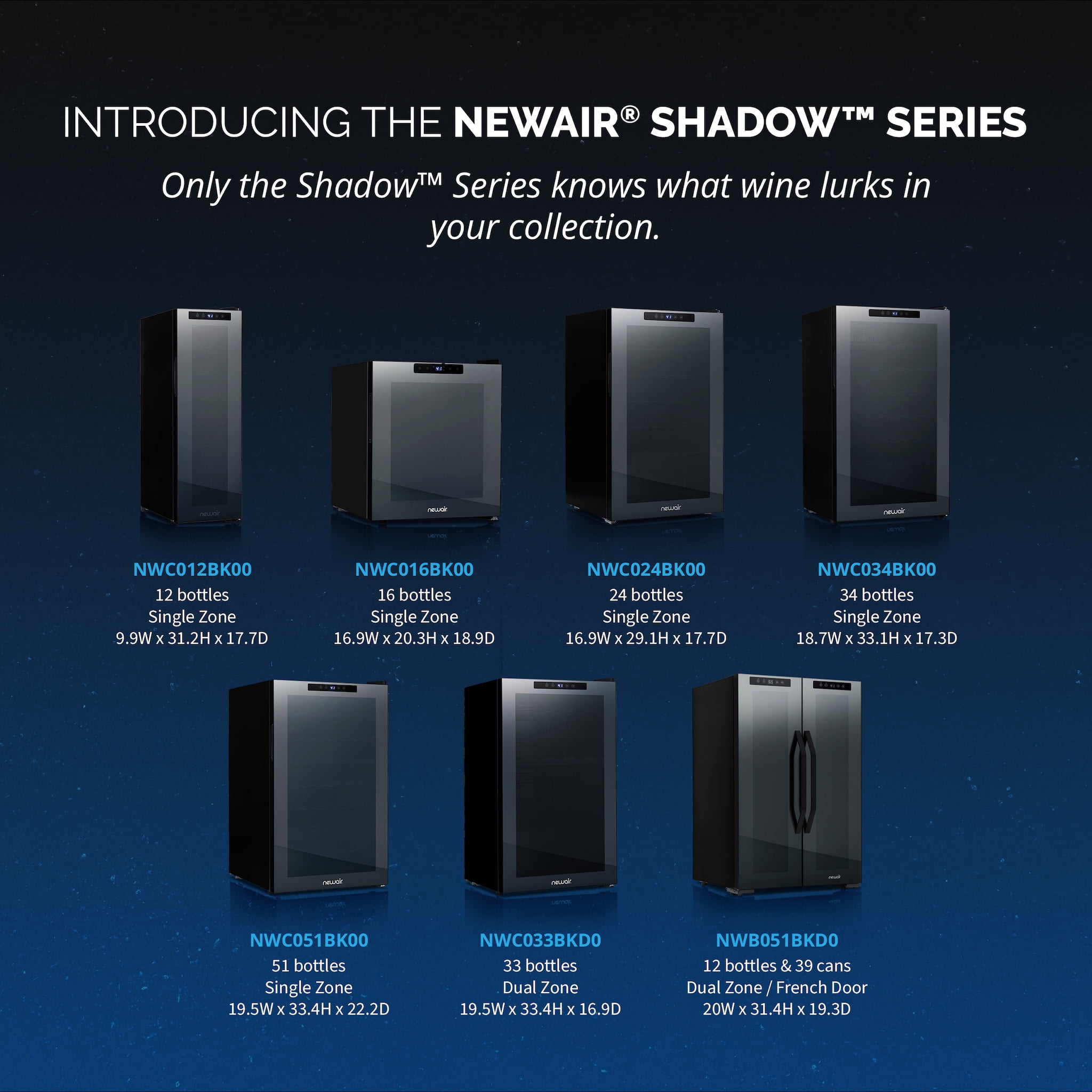 Newair® Shadowᵀᴹ Series Wine Cooler Refrigerator 51 Bottle, Freestanding Mirrored Wine Fridge with Double-Layer Tempered Glass Door & Compressor Cooling for Reds, Whites, and Sparkling Wine