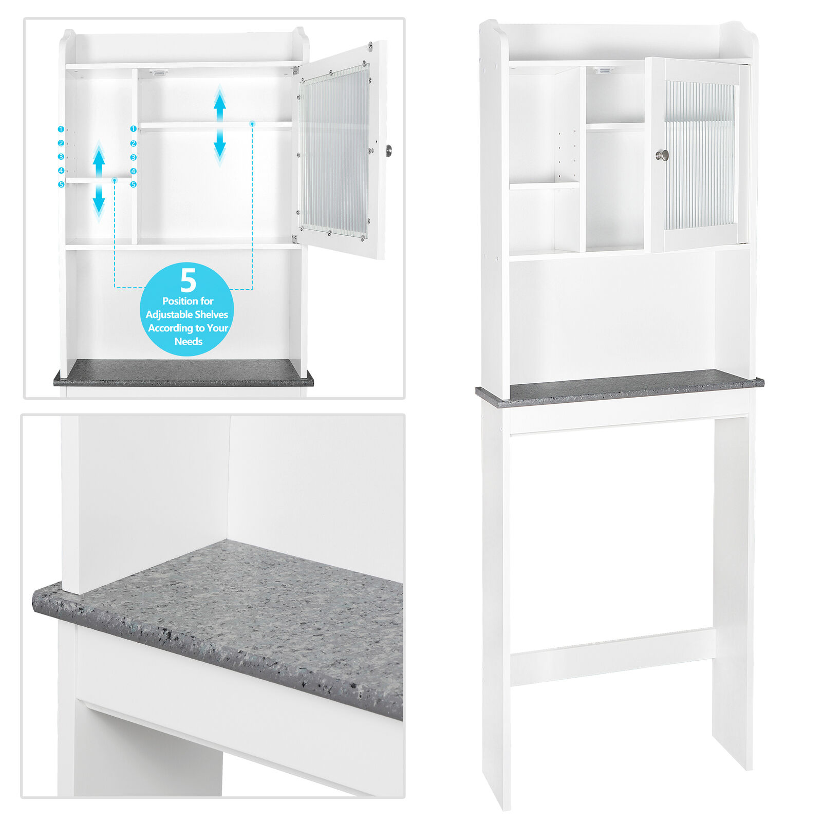 Favory Over The Toilet Cabinet, Double Door Bathroom Storage Organizer, Toilet Rack with Inner Adjustable Shelf and Open Storage Shelf,White