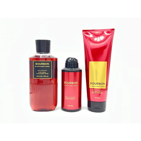Bath and Body Works Bourbon For Men 10oz Body Wash, 8oz Body Cream and 3.7oz Body Spray