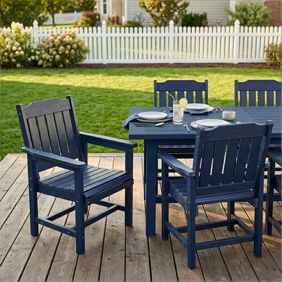 Innovaze Poly Lumber Patio Dining Chair, HIPS Outdoor Ladder Back Chair, Weather Resistant (Navy Blue, 2 Piece)