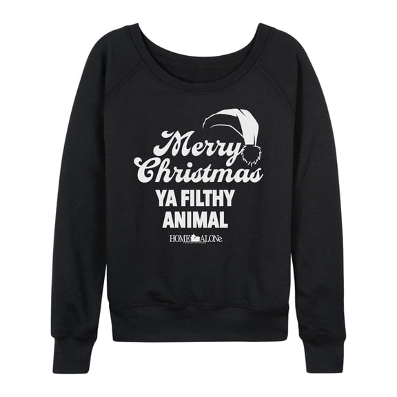 Home Alone - Merry Christmas Ya Filthy Animal Women's Lightweight French Terry Wide Neck Long Sleeve Graphic Shirt