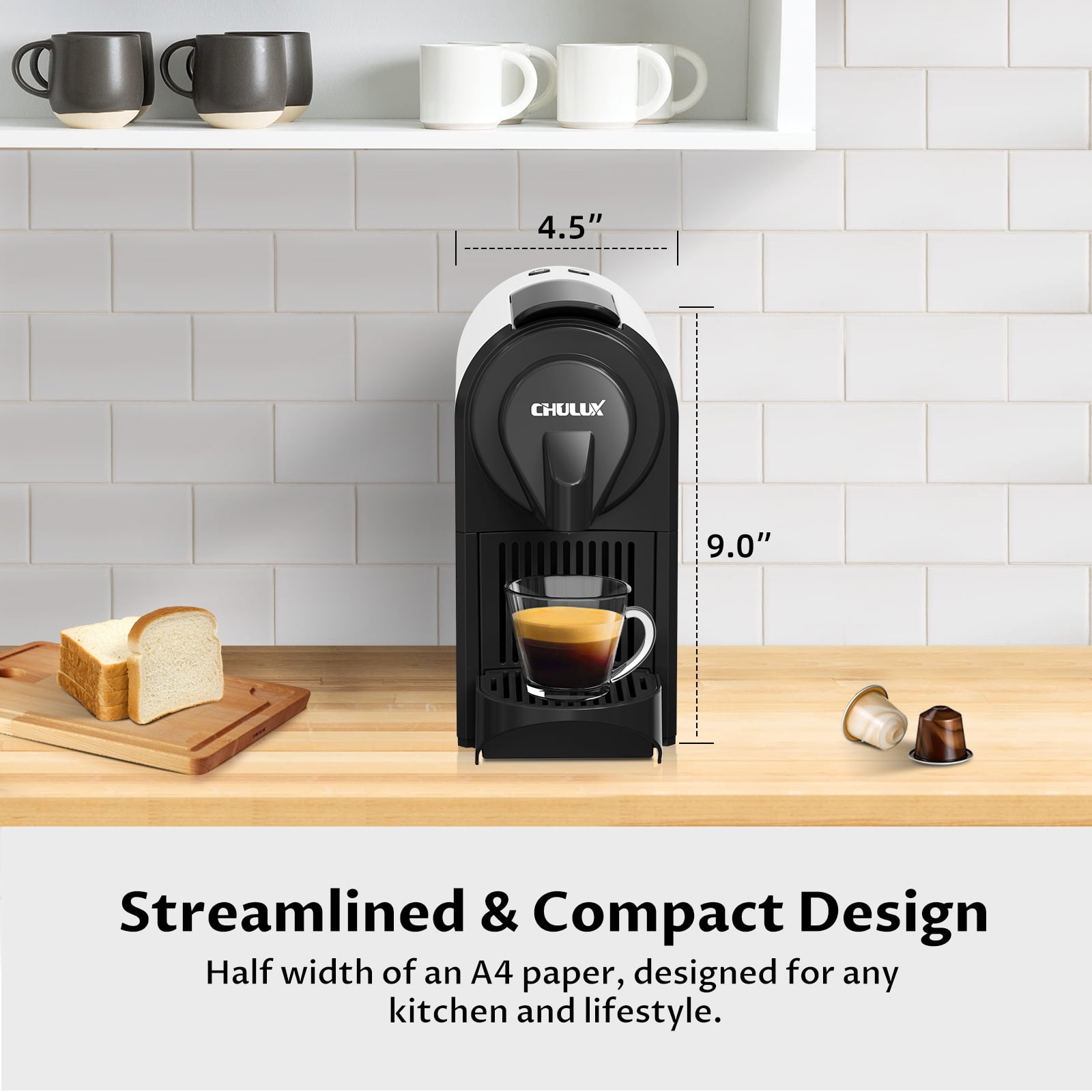 CHULUX Espresso Machine, 20 Bar Espresso Maker for Nespresso Original Pods with 24OZ Removable Water Tank, 1400W