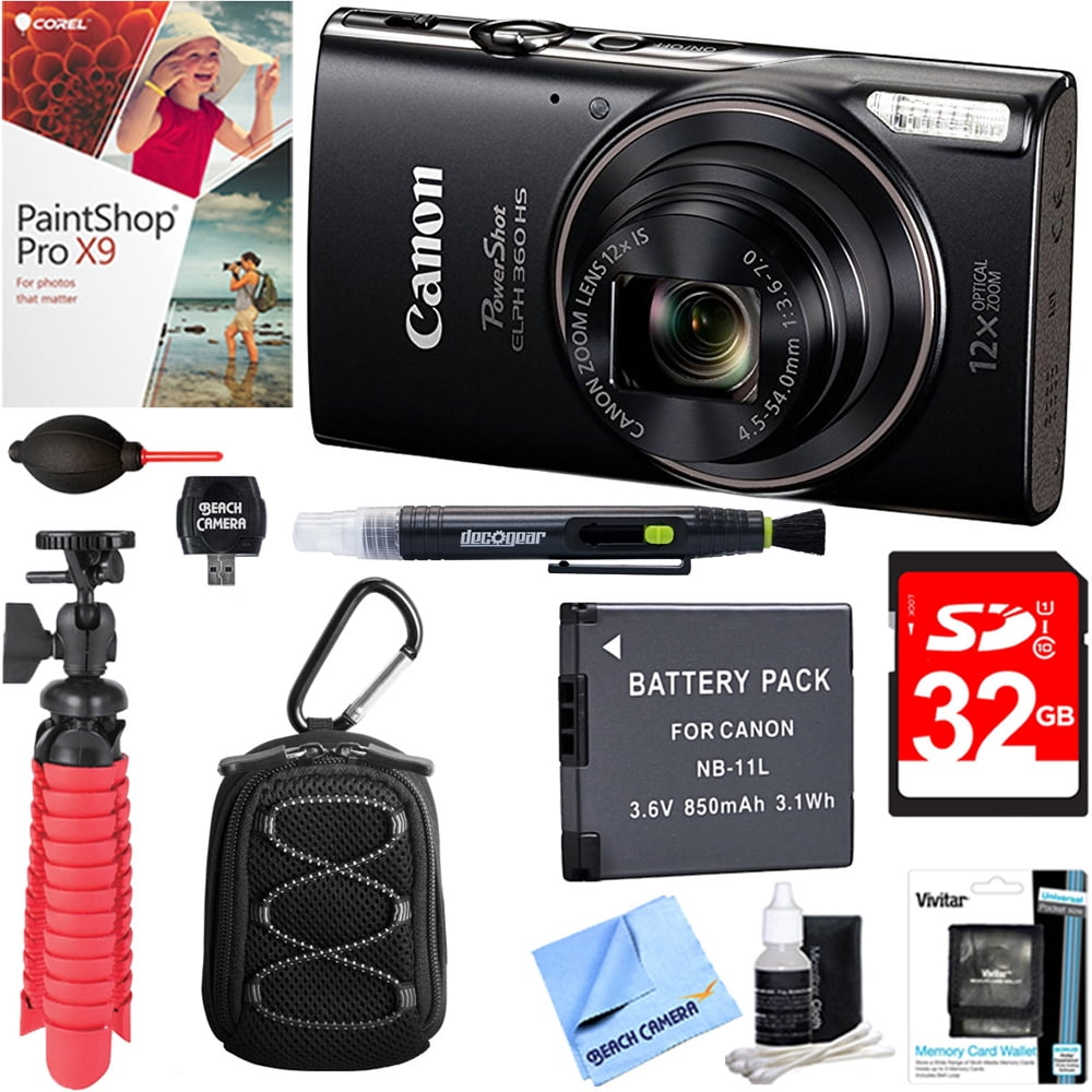 Canon PowerShot ELPH 360 HS Digital Camera (Black) + 32GB Deluxe